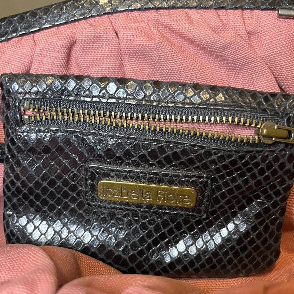 Isabella Fiore Black Snake-Embossed Chain Shoulder Bag with Flower Accent - Picture 6 of 7